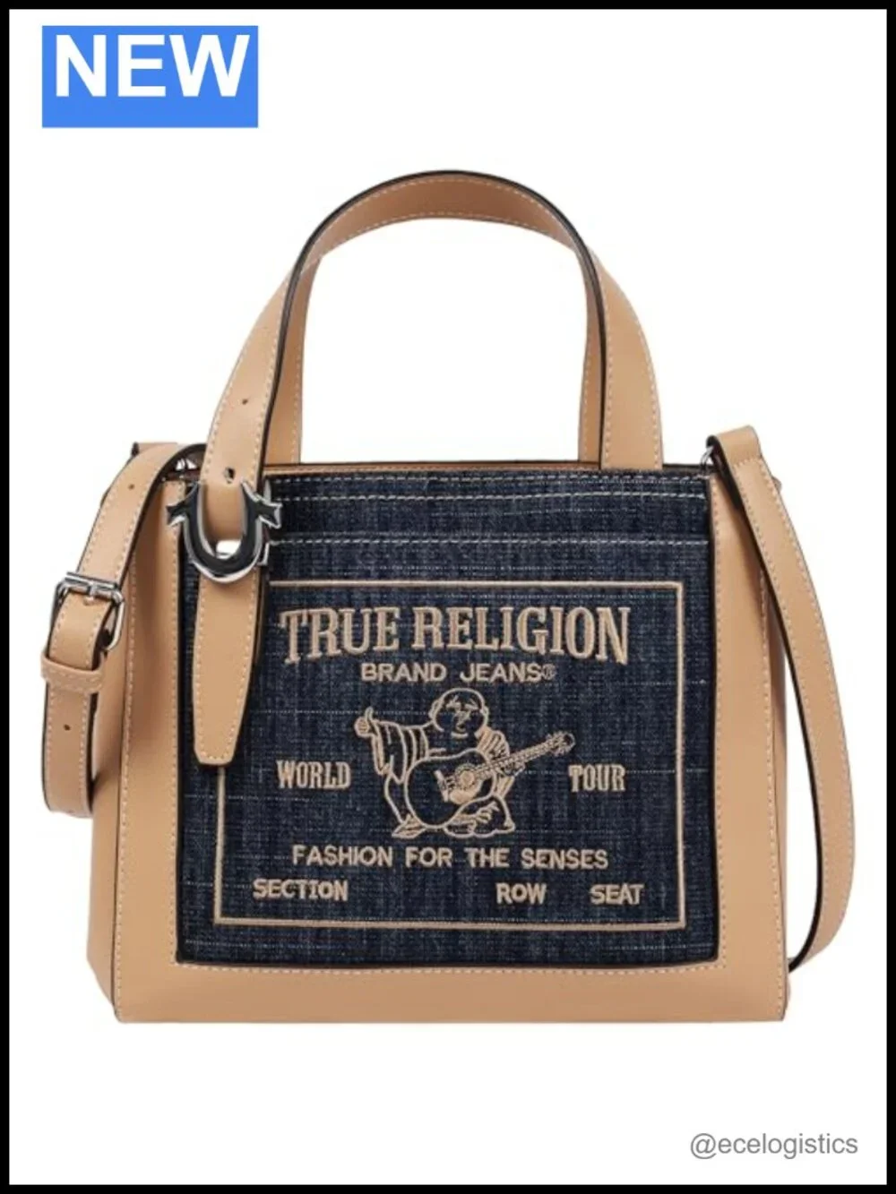 True Religion Arvin Buddha World Tour Crossbody Tote, Dark Denim, Adjustable